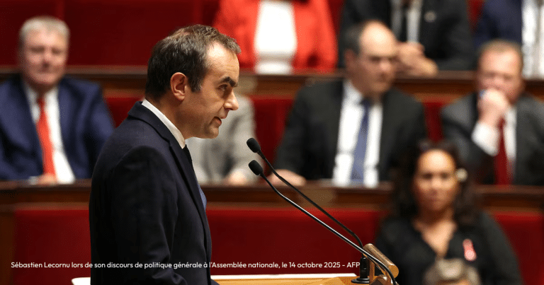 Sébastien Lecornu lors de son discours de politique générale à l'Assemblée nationale, le 14 octobre 2025 - AFP